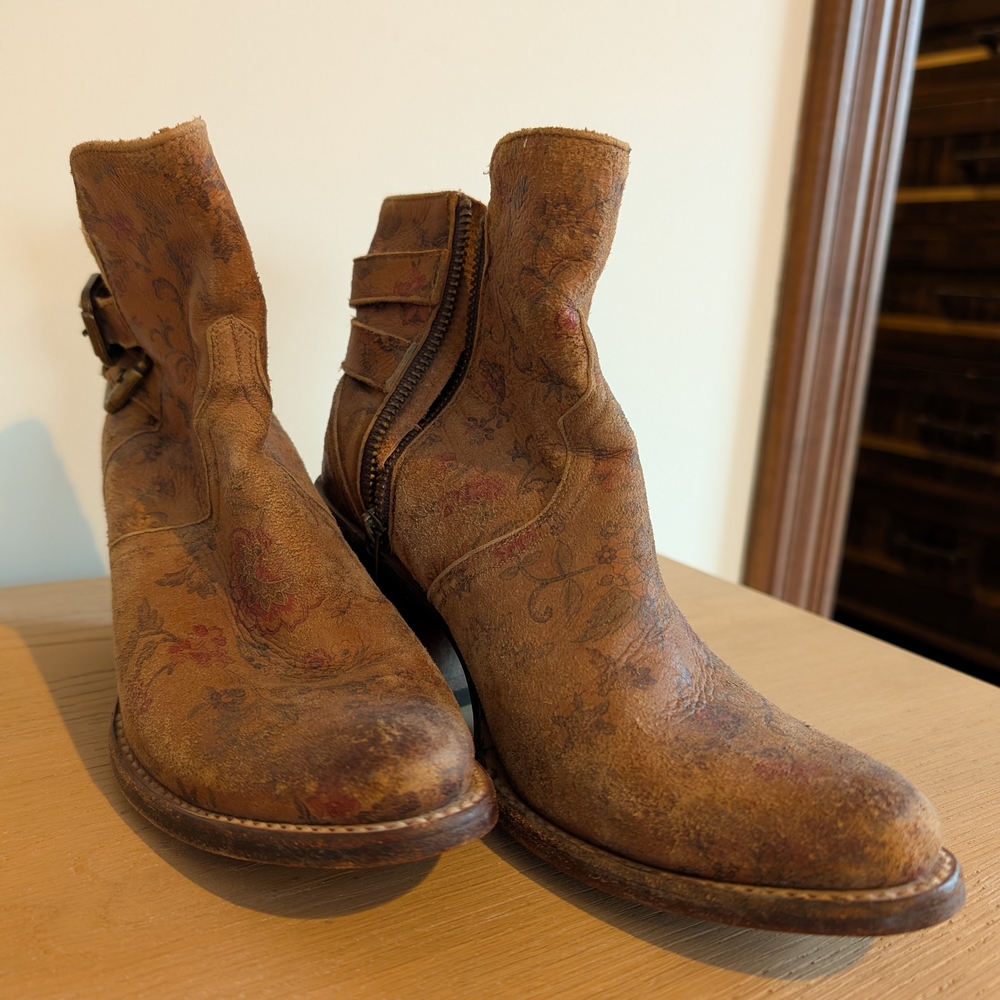 Lucchese Brown Floral Heeled Boots